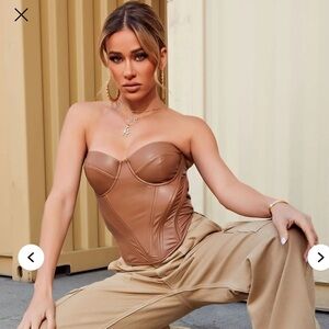 Bae For Tonight Faux Leather Corset Top - Mocha